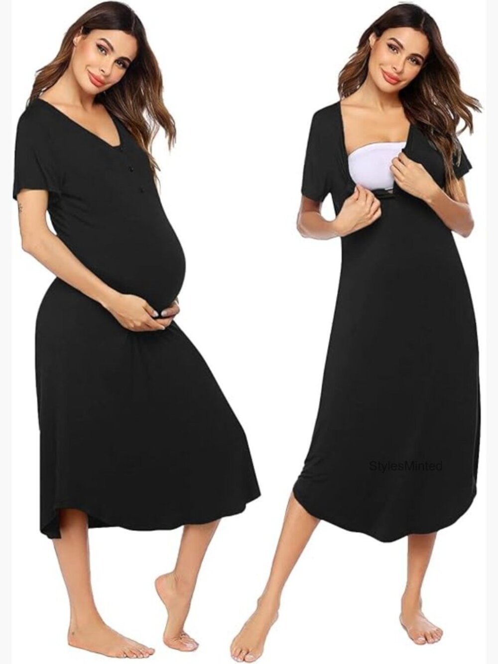 Maternity Nursing Nightgown Breastfeeding Long Night Dress Button Up